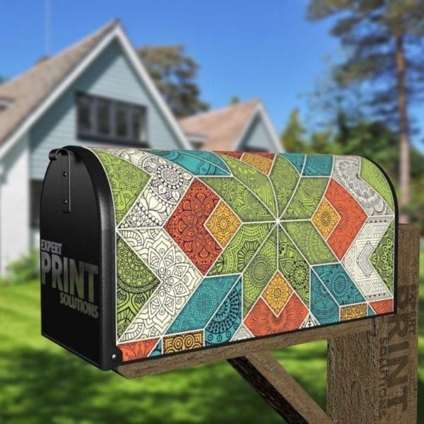 Bohemian Folk Art Ethnic Mandala Patchwork Pattern Decorative Curbside Farm Mailbox Cover