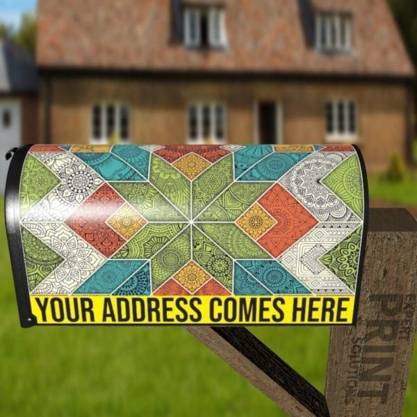 Bohemian Folk Art Ethnic Mandala Patchwork Pattern Decorative Curbside Farm Mailbox Cover