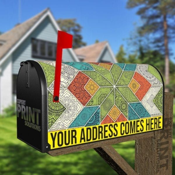 Bohemian Folk Art Ethnic Mandala Patchwork Pattern Decorative Curbside Farm Mailbox Cover