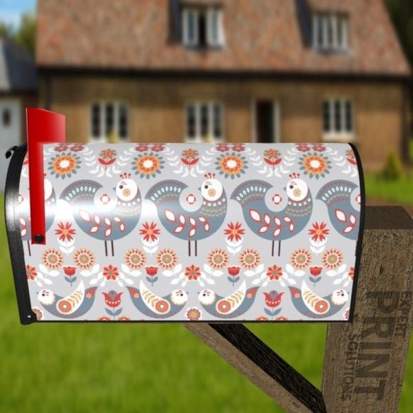 Scandinavian Folk Art Birds Design #3 Decorative Curbside Farm Mailbox Cover