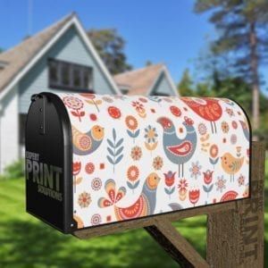 Scandinavian Folk Art Birds Design #4 Decorative Curbside Farm Mailbox Cover