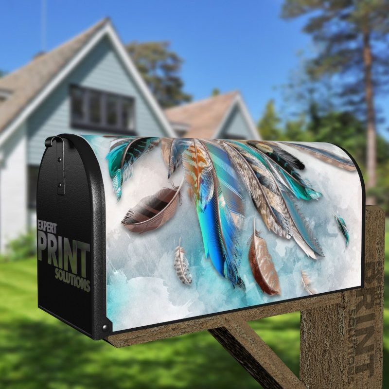 Native Design with Feathers #1 Decorative Curbside Farm Mailbox Cover