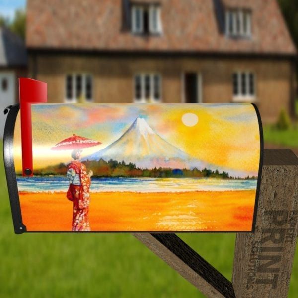 Beautiful Geisha and Mount Fuji Decorative Curbside Farm Mailbox Cover