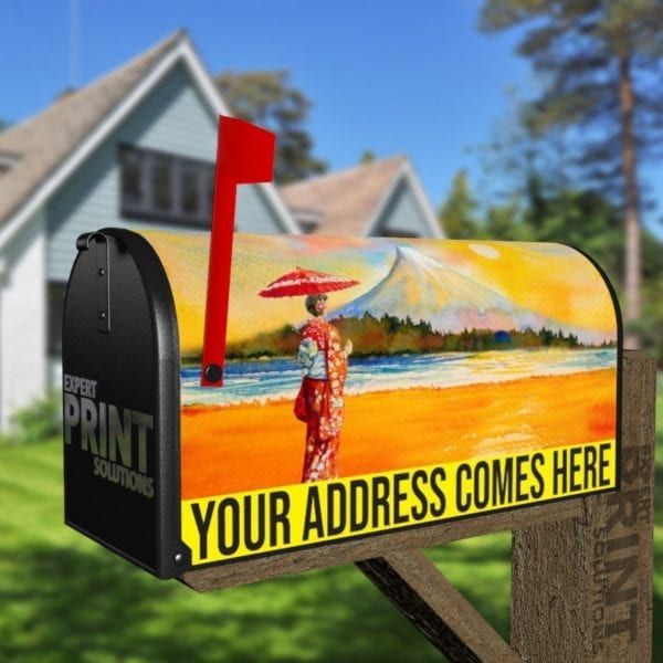 Beautiful Geisha and Mount Fuji Decorative Curbside Farm Mailbox Cover