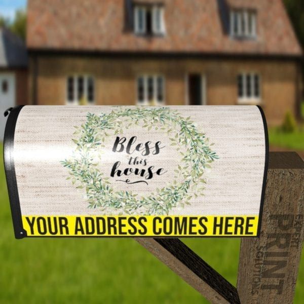 Farmhouse Wreath on Burlap Pattern Decorative Curbside Farm Mailbox Cover