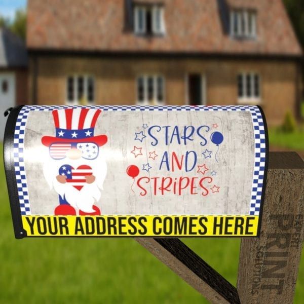 USA American Patriot Gnome Decorative Curbside Farm Mailbox Cover