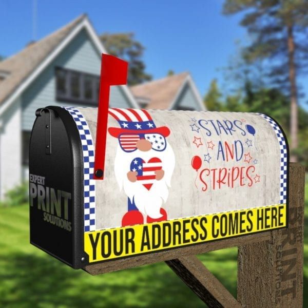 USA American Patriot Gnome Decorative Curbside Farm Mailbox Cover