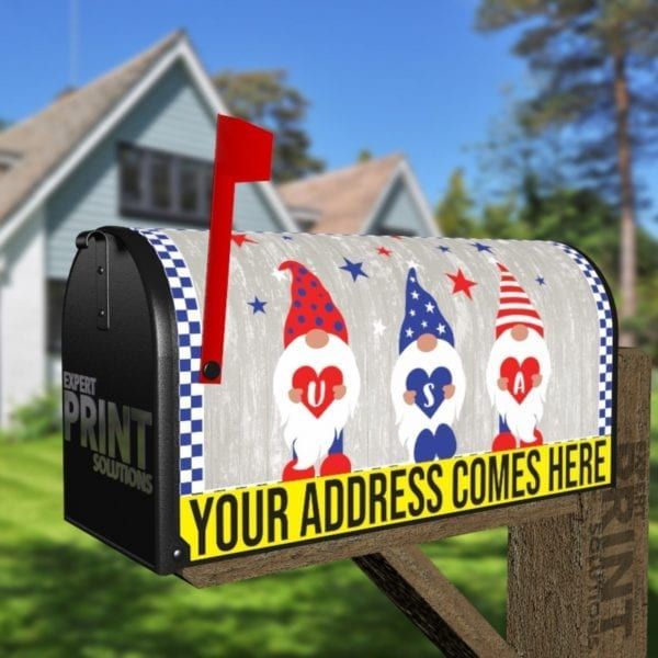 Little USA Patriot Gnomes Decorative Curbside Farm Mailbox Cover