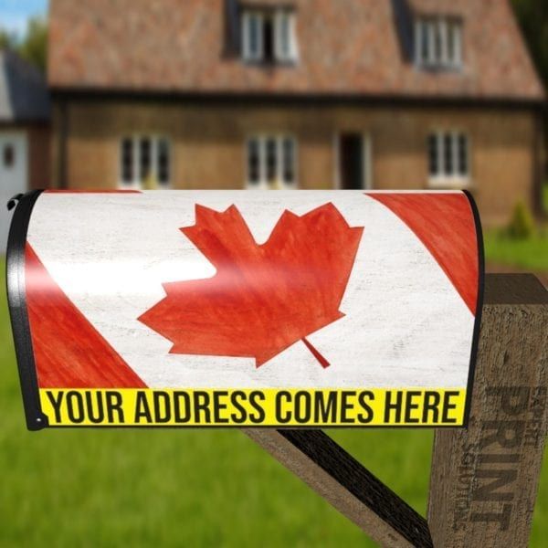 Canadian Flag on Wood Design #1 Decorative Curbside Farm Mailbox Cover