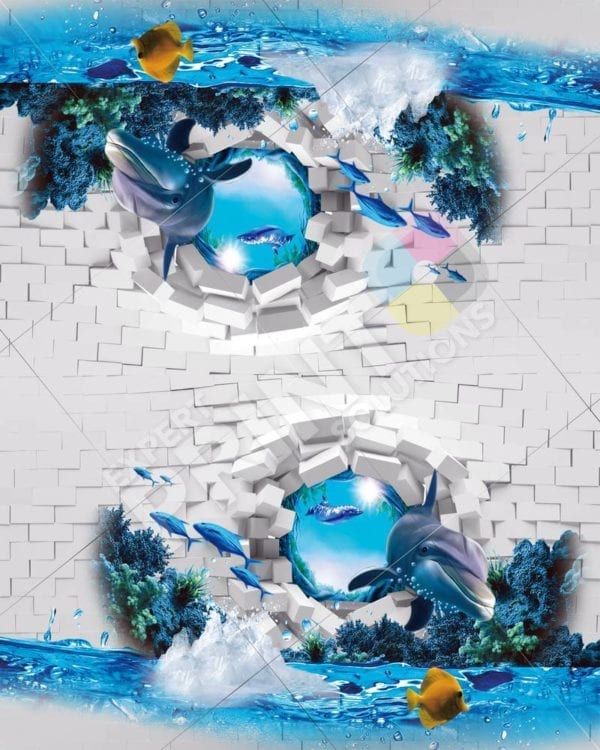 Broken Wall with Dolphins and Fish Decorative Curbside Farm Mailbox Cover