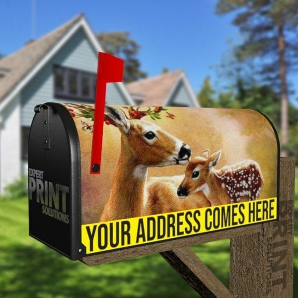 Beautiful Flower Deer Family Decorative Curbside Farm Mailbox Cover