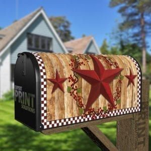 Primitive Country Folk Barn Star #6 - Welcome Friends Decorative Curbside Farm Mailbox Cover