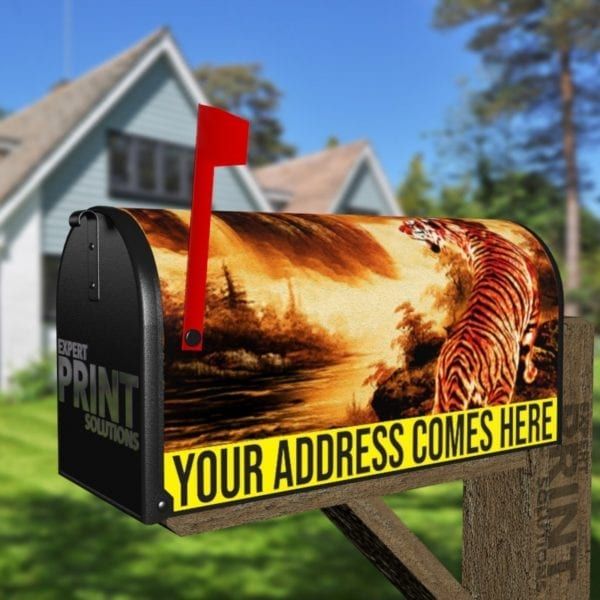 Hunting Tiger by the River Decorative Curbside Farm Mailbox Cover