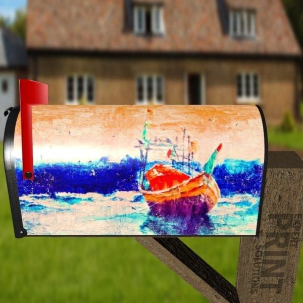 Fishing Boat in the Sunse Decorative Curbside Farm Mailbox Cover