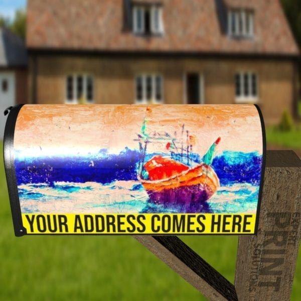 Fishing Boat in the Sunse Decorative Curbside Farm Mailbox Cover