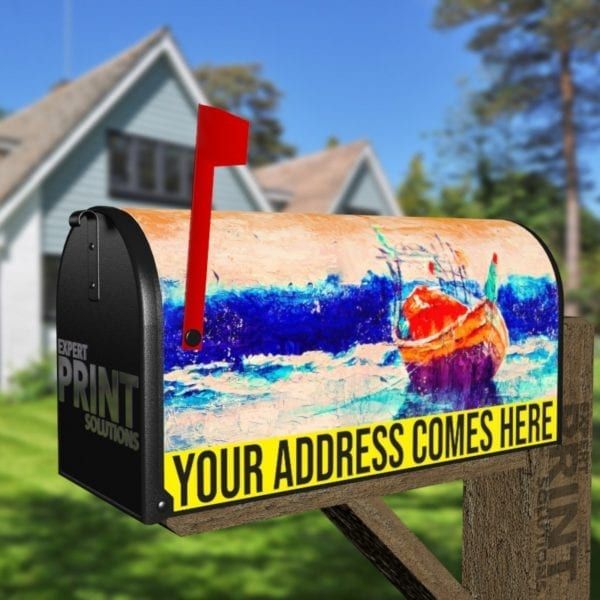 Fishing Boat in the Sunse Decorative Curbside Farm Mailbox Cover