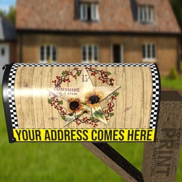 Primitive Country Folk Barn Star #1 - Sunshine on a Stem Decorative Curbside Farm Mailbox Cover