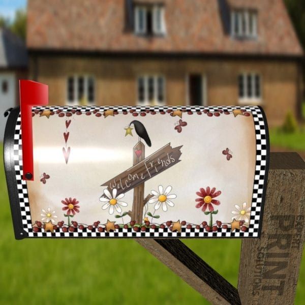 Primitive Country Folk Design #16 - Welcome Friends Decorative Curbside Farm Mailbox Cover