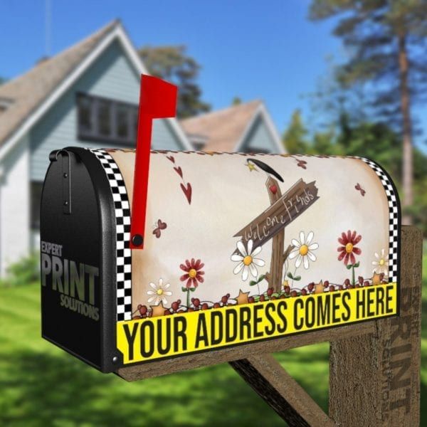 Primitive Country Folk Design #16 - Welcome Friends Decorative Curbside Farm Mailbox Cover