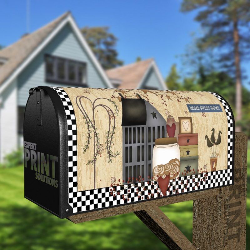 Primitive Country Folk Design #7 - Home Sweet Home Decorative Curbside Farm Mailbox Cover