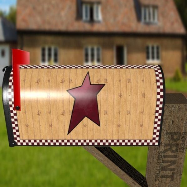 Primitive Red Barn Star Decorative Curbside Farm Mailbox Cover
