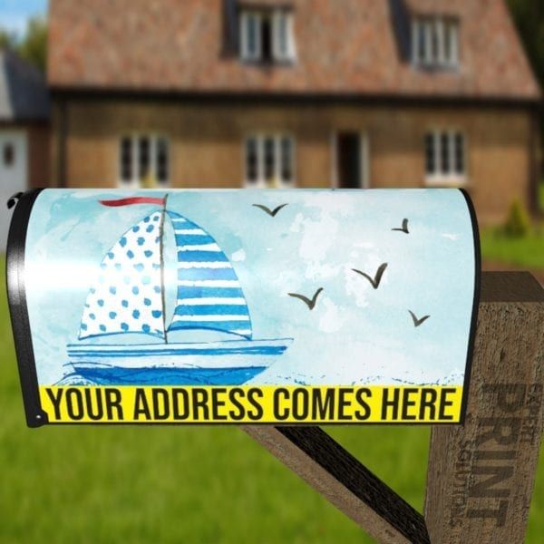 Cute Blue Sailboat Decorative Curbside Farm Mailbox Cover