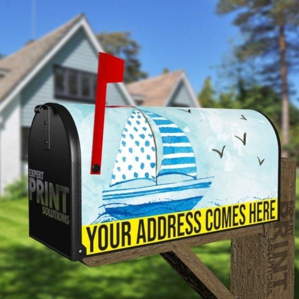Cute Blue Sailboat Decorative Curbside Farm Mailbox Cover