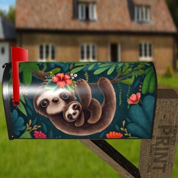 Cute Mommy and Baby Sloths Decorative Curbside Farm Mailbox Cover