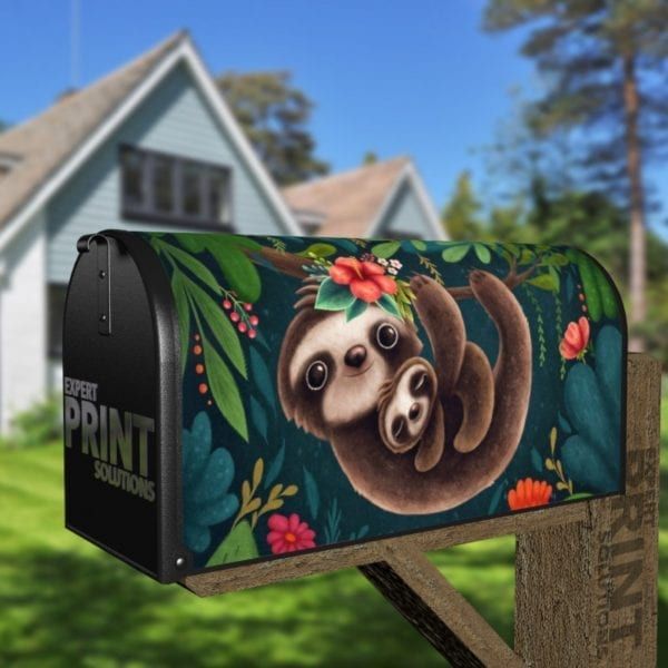 Cute Mommy and Baby Sloths Decorative Curbside Farm Mailbox Cover