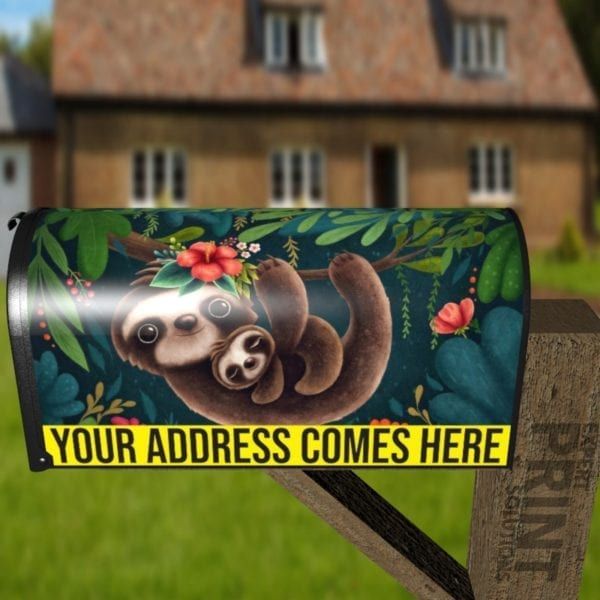 Cute Mommy and Baby Sloths Decorative Curbside Farm Mailbox Cover