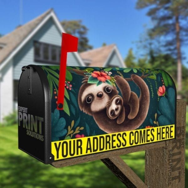 Cute Mommy and Baby Sloths Decorative Curbside Farm Mailbox Cover