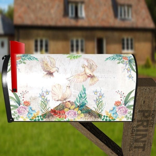 Beautiful Bible Verse with Doves and Flowers Decorative Curbside Farm Mailbox Cover