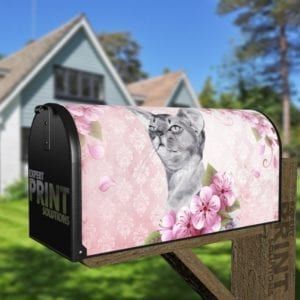 Pretty Sphynx Cat and Flowers Decorative Curbside Farm Mailbox Cover