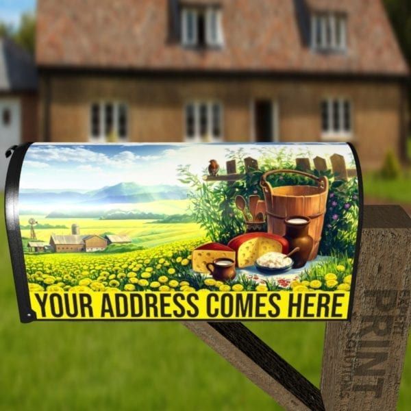 Summer Dairy Farm and Dandelions Decorative Curbside Farm Mailbox Cover