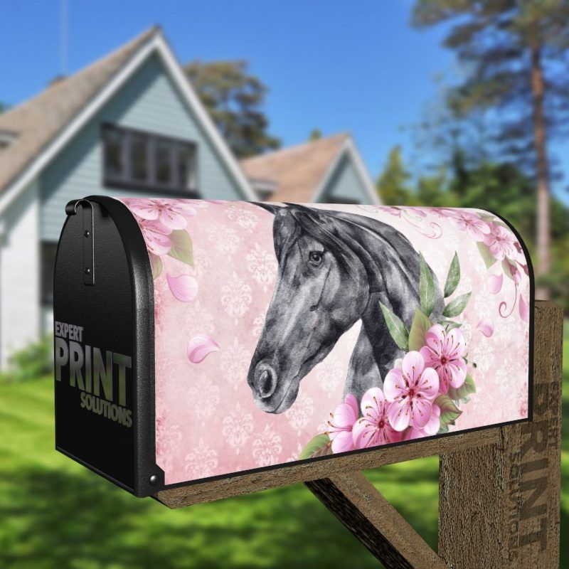 Pretty Grey Horse and Flowers Decorative Curbside Farm Mailbox Cover