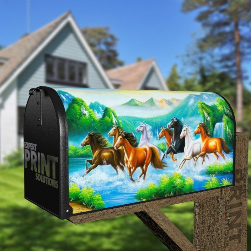 Running Summer Horses Decorative Curbside Farm Mailbox Cover