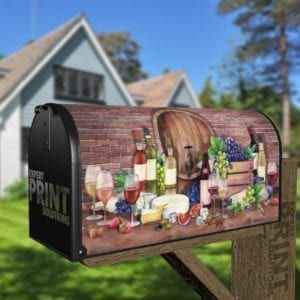 Rustic Winery with Wine Bottles, Fruit and Cheese Decorative Curbside Farm Mailbox Cover