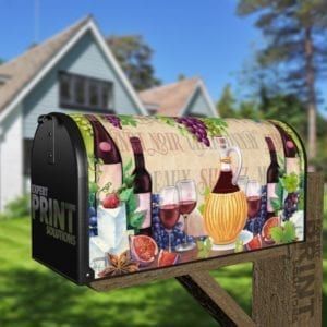 Rustic Winery with Wine Bottles, Fruit and Cheese #2 Decorative Curbside Farm Mailbox Cover