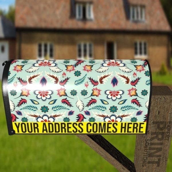 Bohemian Folk Batik Ethnic Flowers #1 Decorative Curbside Farm Mailbox Cover