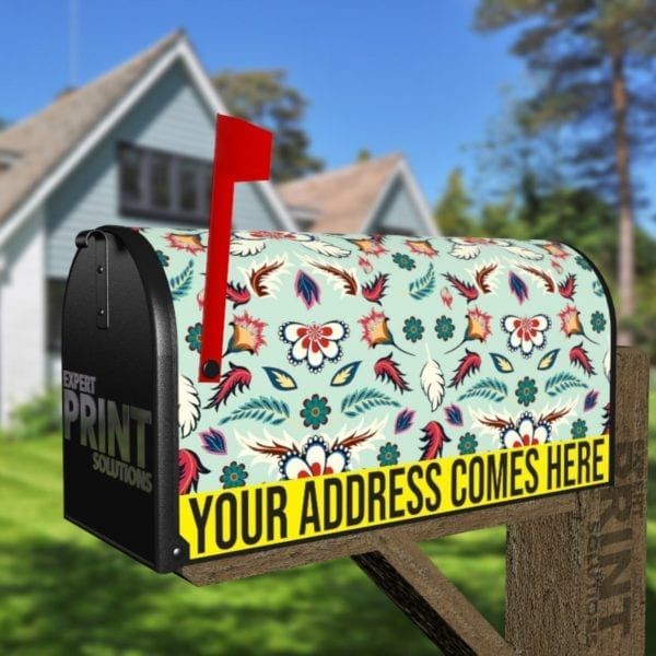 Bohemian Folk Batik Ethnic Flowers #1 Decorative Curbside Farm Mailbox Cover