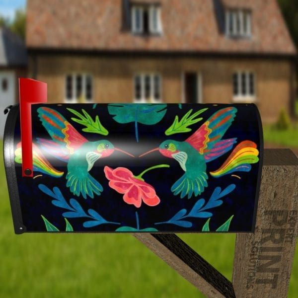 Bohemian Folk Art Ethnic Hummingbird and Flowers Decorative Curbside Farm Mailbox Cover