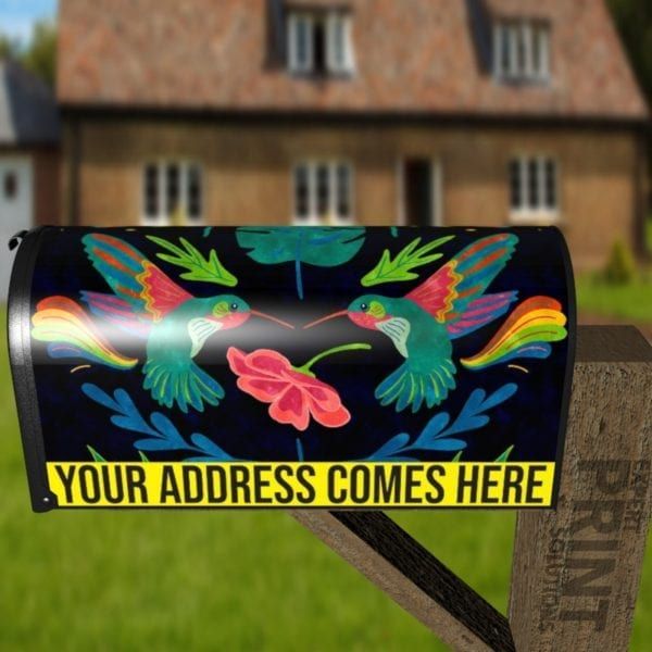 Bohemian Folk Art Ethnic Hummingbird and Flowers Decorative Curbside Farm Mailbox Cover