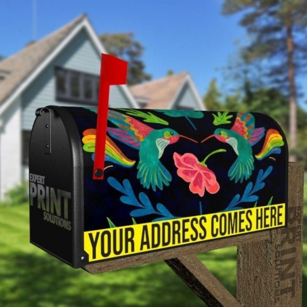 Bohemian Folk Art Ethnic Hummingbird and Flowers Decorative Curbside Farm Mailbox Cover