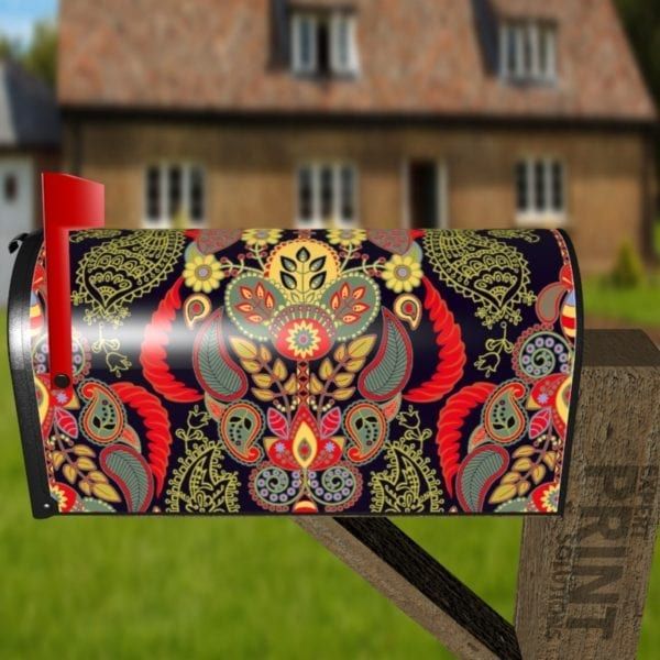 Bohemian Folk Art Ethnic Paisley Design #1 Decorative Curbside Farm Mailbox Cover