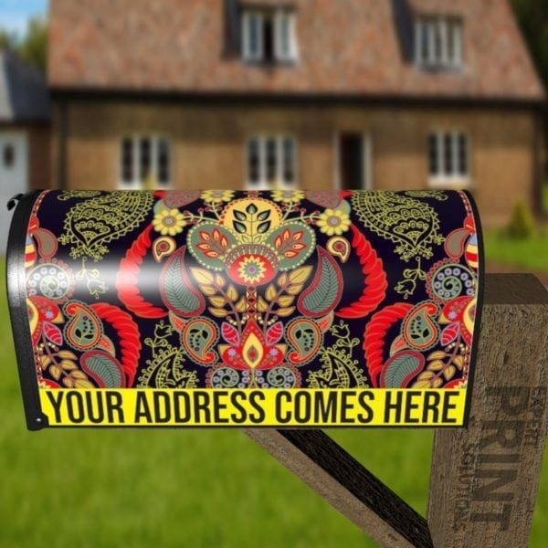 Bohemian Folk Art Ethnic Paisley Design #1 Decorative Curbside Farm Mailbox Cover