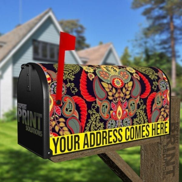 Bohemian Folk Art Ethnic Paisley Design #1 Decorative Curbside Farm Mailbox Cover