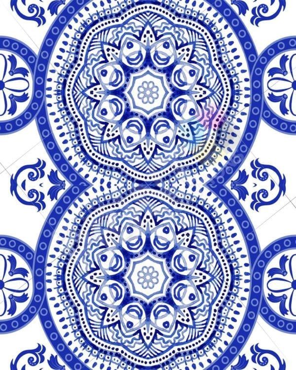Bohemian Folk Art Ethnic Blue Mandala Design Decorative Curbside Farm Mailbox Cover