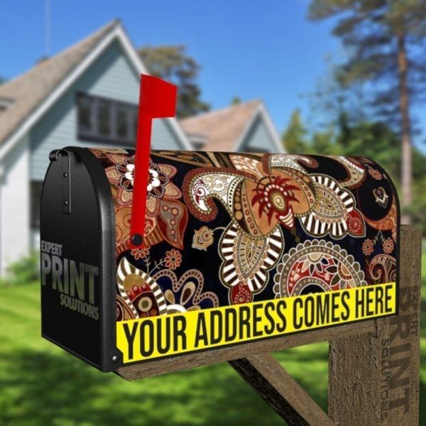 Bohemian Folk Art Ethnic Paisley Design #5 Decorative Curbside Farm Mailbox Cover