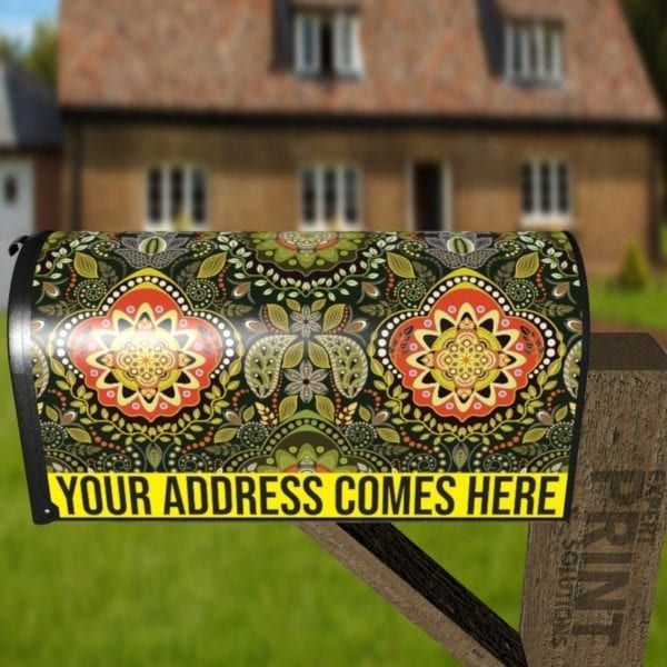 Bohemian Folk Art Ethnic Paisley Design #11 Decorative Curbside Farm Mailbox Cover