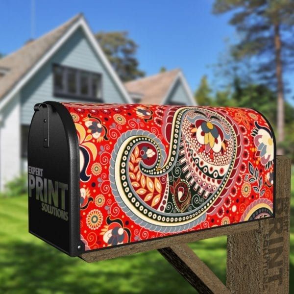 Bohemian Folk Art Ethnic Paisley Design #16 Decorative Curbside Farm Mailbox Cover